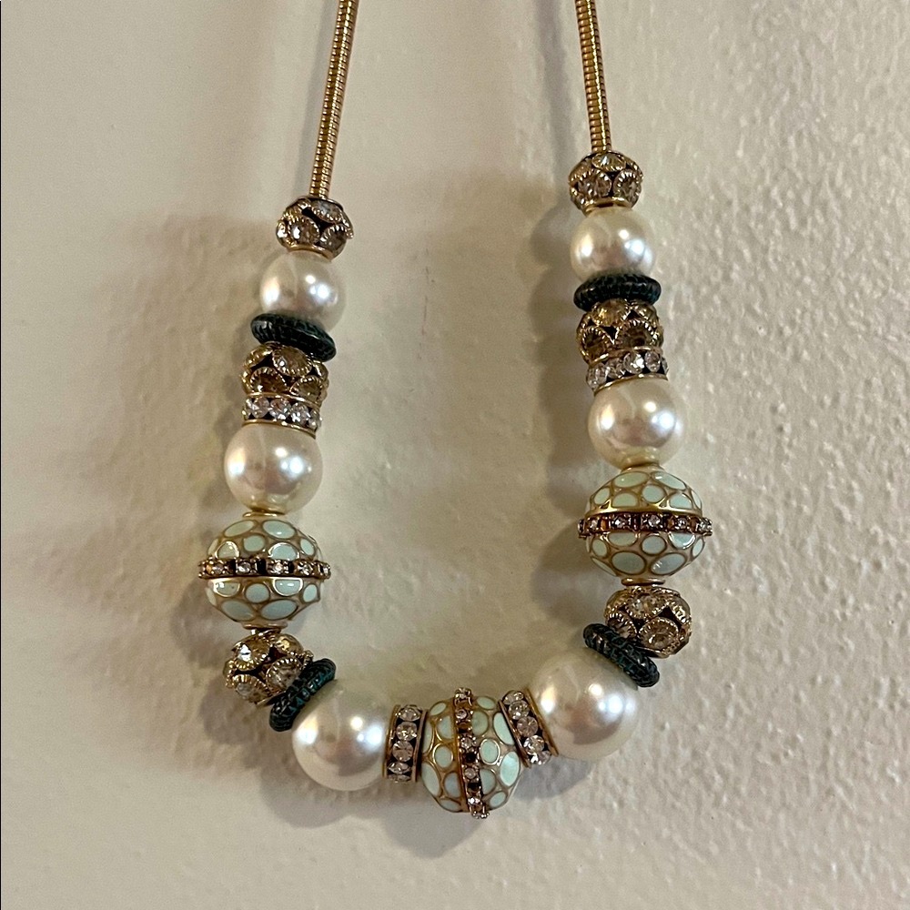 Chico's Gold and White Beaded Necklace